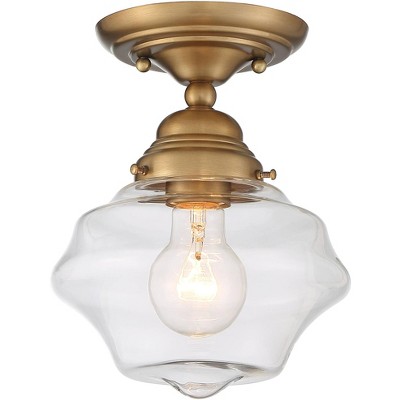 Regency Hill Schoolhouse Floating 7" Wide Brass and Clear Glass Ceiling Light