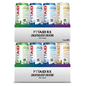 FITAID RX Zero Sugar Variety Pack (Juicy Apple, Blue Raspberry, Sour Grape), Encapsulated CreaPure Creatine, All-In-One Blend, 12 Fl Oz (Pack of 24) - 1 of 4