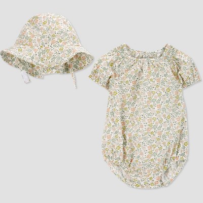 Image of Carter's Just One You® Baby Girls' Ditsy Floral Bodysuit & Hat Set - Green 3M