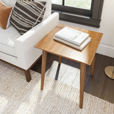 Pecan Pine Mid-Century Modern Square Side Table