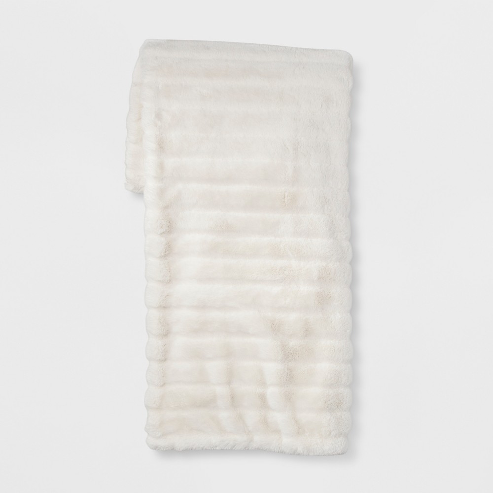 Cream (Ivory) Texture Faux Fur Throw Blanket 50"X60" - 