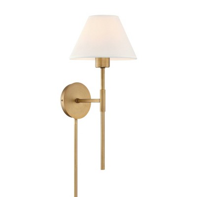 Millie 21" Brass Plug-In Wall Sconce with Cotton Shade