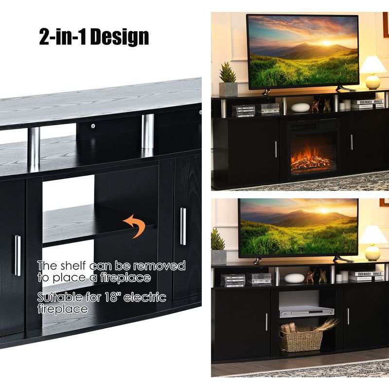 Costway 63'' TV Stand Entertainment Console Center W/ 2 Cabinets Up to 70'' Black\Walnut, 4 of 11