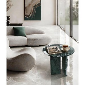 Lyngins Genuine Marble Round End Table, Natural Marble Small Coffee Table, Stone Side Table for Living Room, Nightstand with Semi-Polished Surface - 1 of 4