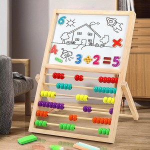 2-in-1 Kids Wooden Art Easel with Abacus  Foldable Montessori Learning Toy for Toddlers, Educational Drawing Board with Colorful Counting Beads - 1 of 4
