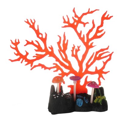 Unique Bargains Soft Silicone Glowing Aquarium Artificial Mushroom Coral Orange 1 Pc