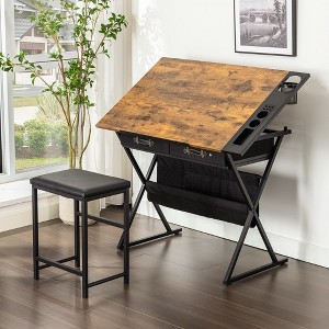 ECELO Wooden Drafting Table Set /Drafting Table with Wheels/Drawing Table Tiltable Writing Desk with Pencil Ledge - 1 of 4