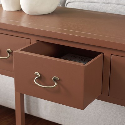 Transitional Brown Elm Wood Console with 3 Storage Drawers