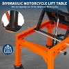 Heavy-duty hydraulic motorcycle lift, 350lb capacity. Features wide deck, J-hooks & 4 wheels. Foot-operated for easy use with ATVs and dirt bikes - 4 of 4