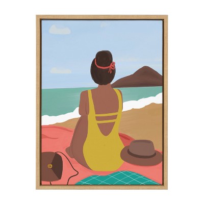 18" x 24" Sylvie Beach Solo Framed Canvas by Queenbe Monyei Natural - Kate & Laurel All Things Decor