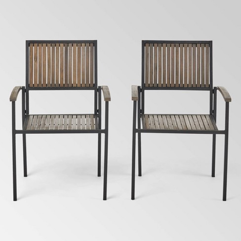2pk Bridget Wood and Iron Patio Dining Chair - Christopher Knight Home - image 1 of 4