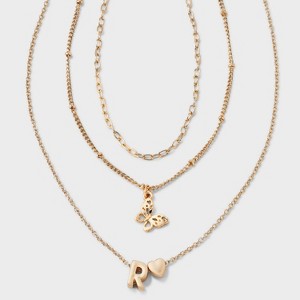 Girls' Initial with Choker and Layered Necklace Set - art class™ Gold - 1 of 3