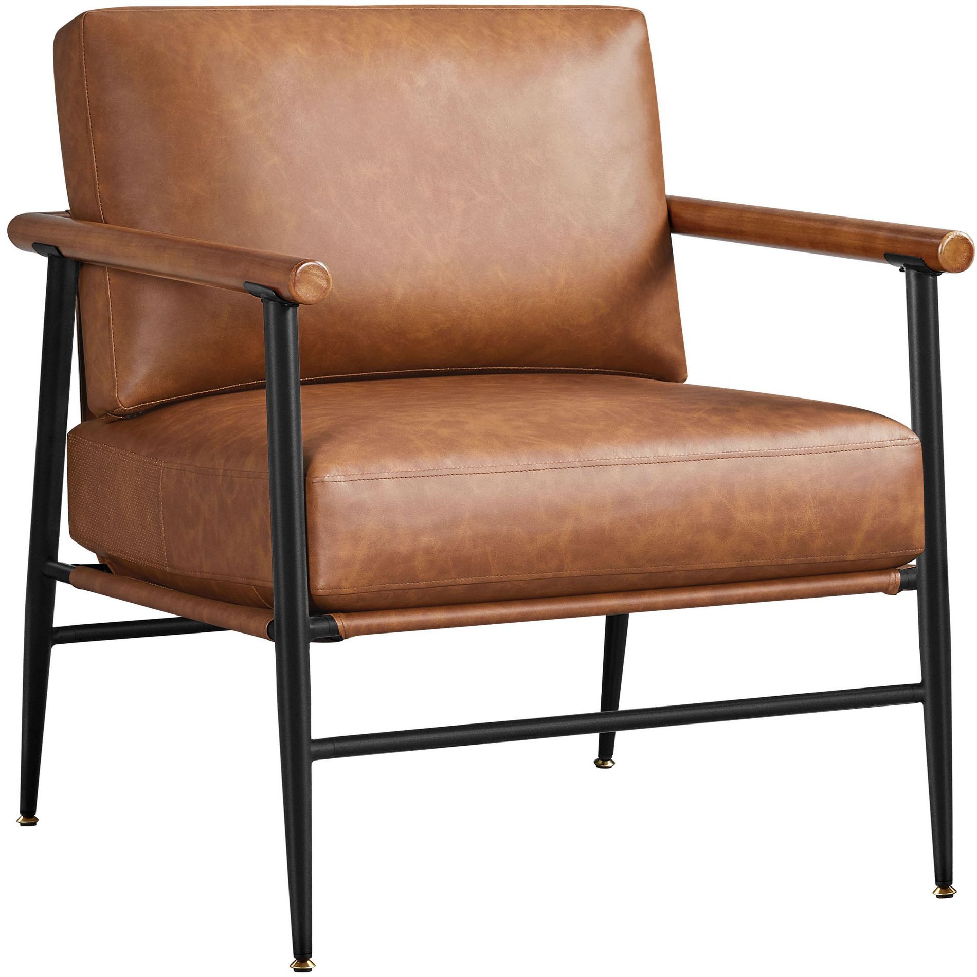 Yaheetech Mid-century Accent Chair Reading Chair with Metal Frame for Living Room, Bedroom, Retro Brown