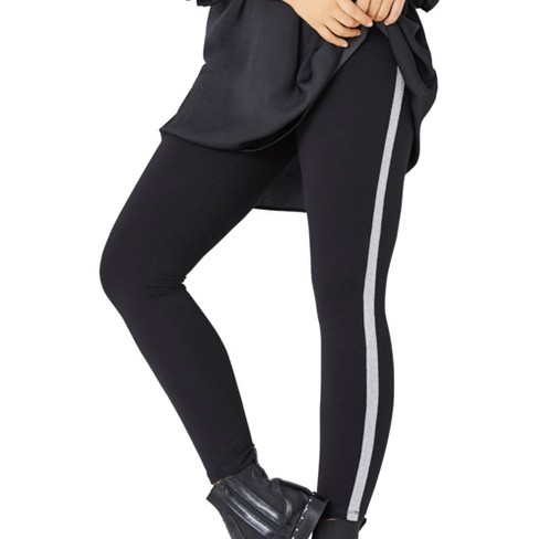 ellos Women's Plus Size Glitter Side Stripe Ponte Leggings, 30/32 - Black  Silver