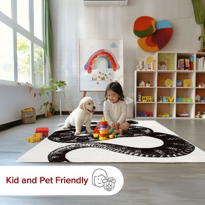 Serpent Charmer Black and White Synthetic Area Rug, 3' x 5'