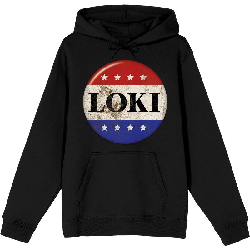 Red White And Blue Loki Button Men's Black Graphic Packaged Hoodie, 1 of 3