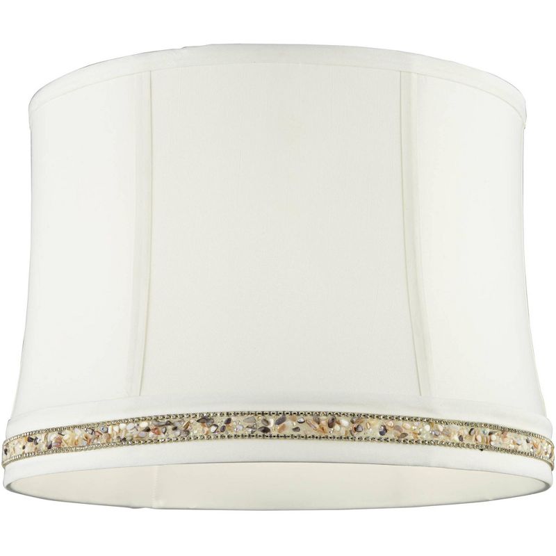 Springcrest Geneva White Beaded Trim Medium Drum Lamp Shade 13" Top x 14" Bottom x 10" High (Spider) Replacement with Harp and Finial, 4 of 9