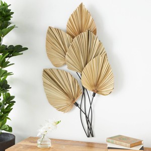 Olivia & May 40"x23" Metal Leaf Layered Wall Decor with Palm Leave Accents Brown: Vertical Nature-Inspired Art, Dry Clean Only - 1 of 4