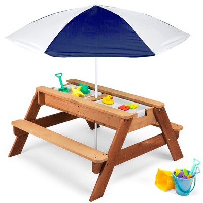 Best Choice Products Kids 3-in-1 Outdoor Convertible Wood Activity Sand & Water Picnic Table w/ Umbrella