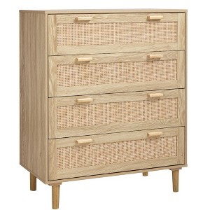 Finnhomy 4 Drawer Dresser for Bedroom 35.43” Wide Wooden Bedroom Dressers with Drawers, Rattan Dresser - 1 of 4