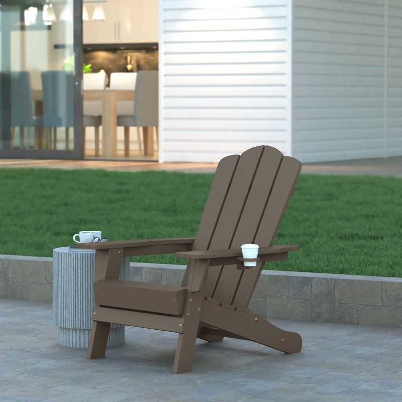 Emma and Oliver Set of 2 Adirondack Chairs with Cup Holders, Weather Resistant HDPE Adirondack Chairs, 2 of 12