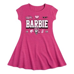 Girls' - Barbie - Barbie Jersey Fit & Flair Cap Sleeve Graphic Dress - 1 of 2
