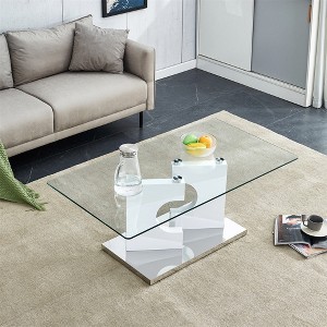 Rectangular Modern Stylish Coffee Table, Glass Table, With Tempered Glass Tabletop And Wooden Mdf Legs - 1 of 4