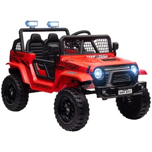 Qaba 12V Ride on Car, Ride on Truck, Battery Powered Toy Car with Remote, 4 Suspension Wheels, 3 MPH Max Speeds, Music, Horn & Lights, Red - 1 of 4