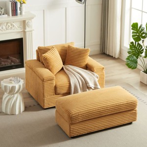 43.3"Corduroy Single Sofa With Back Pillow,Chaise Sofa,2 Toss Pillows And A Ottoman,Comfy Sofa Deep Seat Couch For Living Room-Cuddlewood - 1 of 4