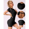 Allegra K Women's Backless Slim Fit Round Neck Short Sleeves Full Body Shapers - 3 of 4