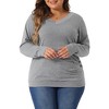 Agnes Orinda Women's Plus Size Knitted Buttons Decor Ruched Waist Long Sleeve V Neck T-shirts - image 2 of 4