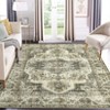 Machine Washable Faux Wool Vintage Floral Printed Area Rug Ultra Thin Low Pile Non Slip Non Shedding Indoor Carpet - 3 of 4