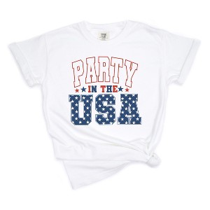 Simply Sage Market Women's Retro Party In The USA Stars Short Sleeve Garment Dyed Tee - 1 of 2