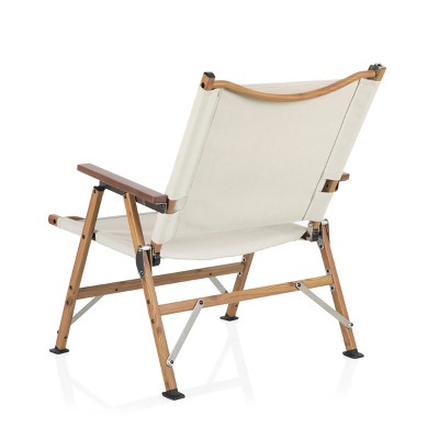 Las Palmas Beige Canvas and Wood Outdoor Folding Chair
