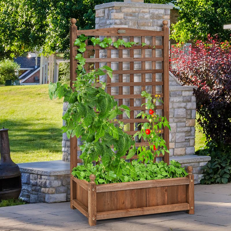 Costway Solid Wood Planter Box with Trellis Weather-Resistant Outdoor 25''x11''x48'', 2 of 11