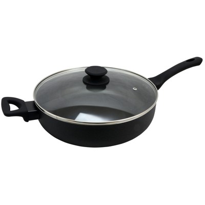 Oster Ashford 5 Quart Aluminum Sauté Pan with Tempered Glass Lid in Black