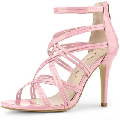 Allegra K Women's Open Toe Back Zip Strappy Stiletto Heel Lace-Up Sandals