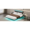 DOMETOUR Modern Upholstered Floating Bed Frame with LED Lights, Vertical Channel Design Velvet Fabric Bed, No Box Spring Needed, Full Size, Gray - 3 of 4