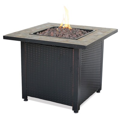 Medium Brown Steel Propane Fire Pit Table with Lava Rocks