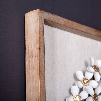 Set of 2 White and Gold Metal Flower Shadowbox with Wood Frame