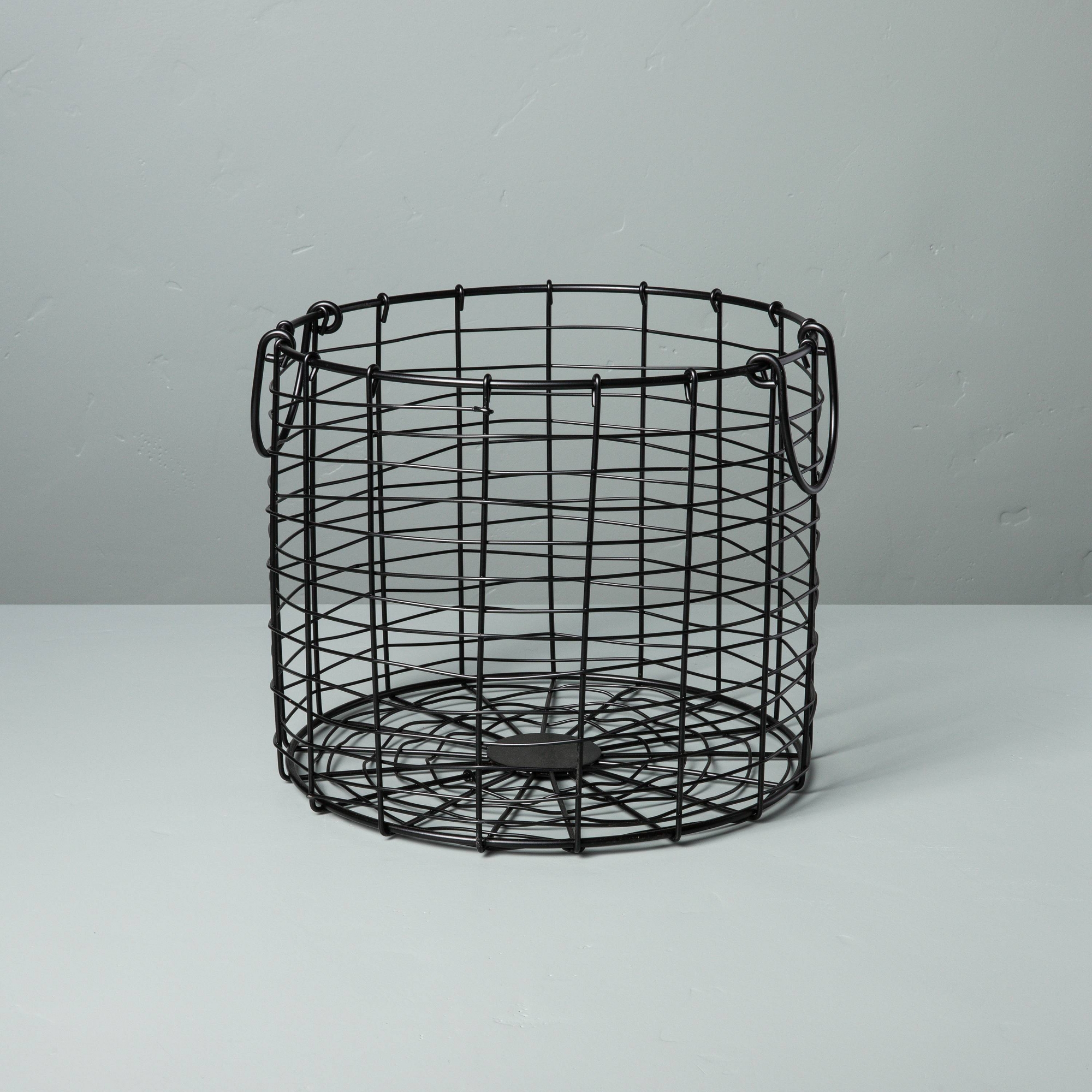 Medium Round Wire Storage Basket with Handles Black - Hearth & Hand™ with Magnolia: Iron, Farmhouse Decor Style