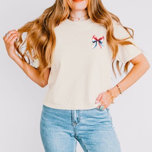 Simply Sage Market Patriotic Bow Star Coquette Boxy Crop Top - 1 of 4