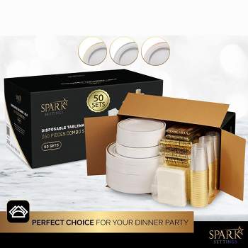 SparkSettings Disposable Plastic Dinnerware Set 350 PC, For 50 Guests