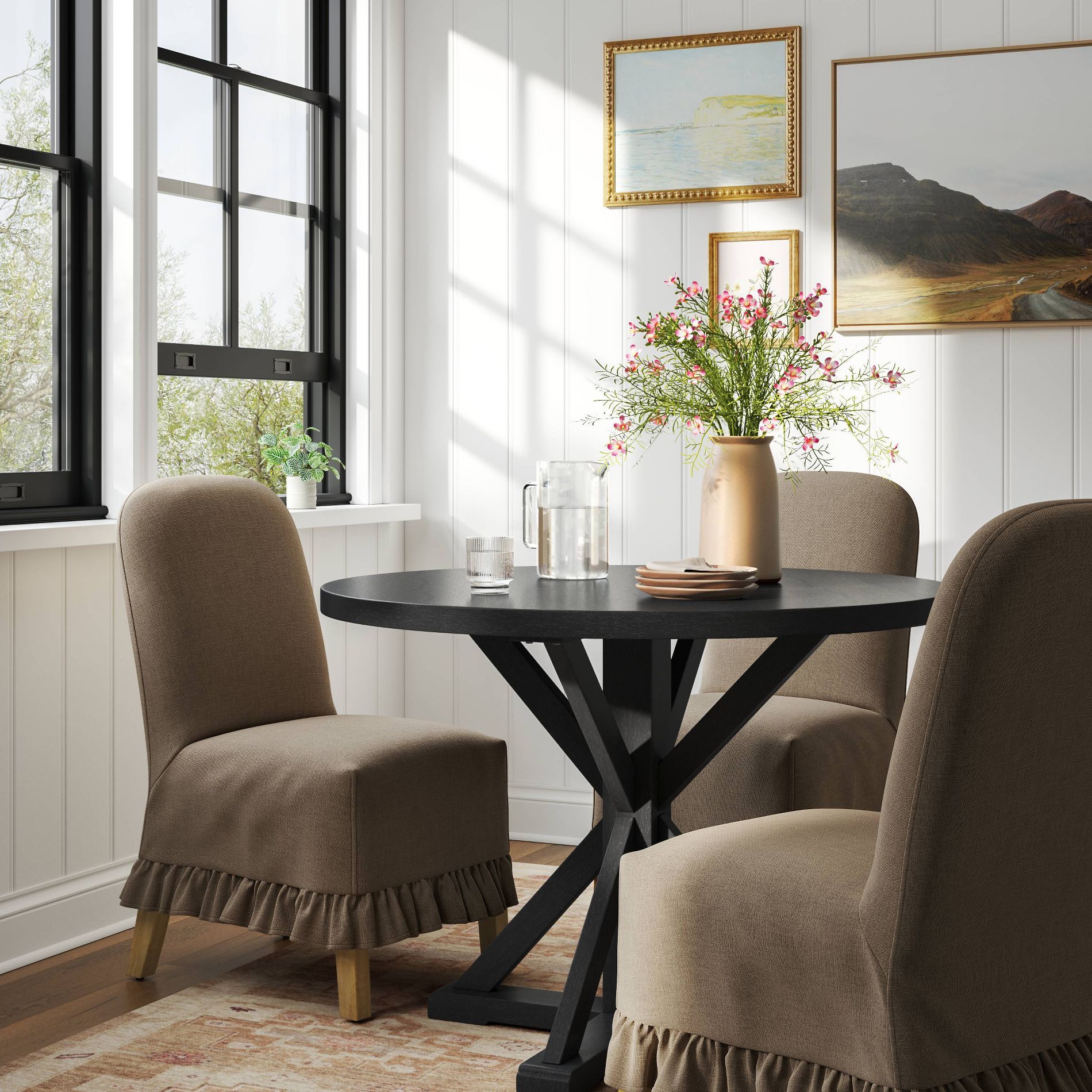 Rounded Back Slipcovered Dining Chair with Ruffle in Performance Textured Weave Driftwood - Threshold™