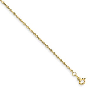 Black Bow Jewelry 1.1mm, 10k Yellow Gold, Singapore Chain Anklet or Bracelet - 1 of 4