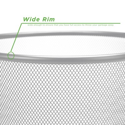 Silver Stainless Steel Mesh Office Trash Can, 12" x 14.5"