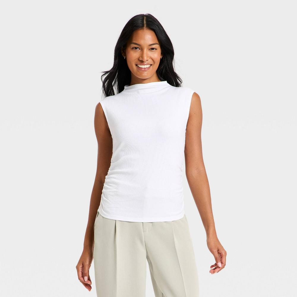 Women's Slim Fit Modern Ribbed Mock Neck Tank Top - A New Day™ Off-White L