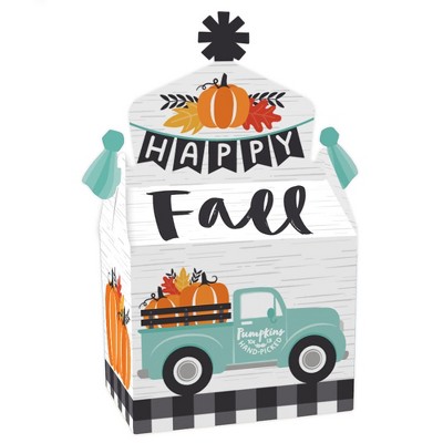 Big Dot of Happiness Happy Fall Truck - Treat Box Party Favors - Harvest Pumpkin Party Goodie Gable Boxes - Set of 12