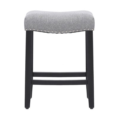 Gray Upholstered Wood Saddle Counter Stool, 24" Height