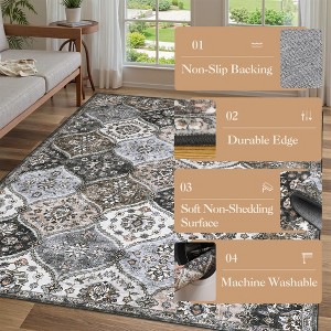 Vintage Area Rugs Washable Floral print Floor Cover, Non-Slip Oriental Accent Carpet, Foldable Low Pile Indoor Mat for Kitchen, Bedroom, Living Room - 1 of 4